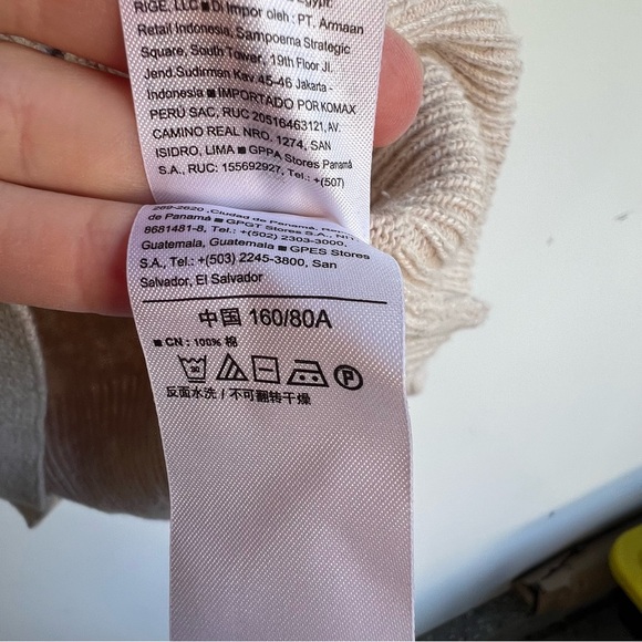 Minimalist Oatmeal Mock Neck Cotton Sweater Size XS Ribbed Neutral Capsule Knit - Picture 7 of 12